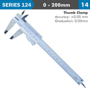 VERNIER CALIPER 200milimeter AUTO THUMB CLAMP 0.05milimeter ACC. 0.05milimeter GRAD. S/STEE