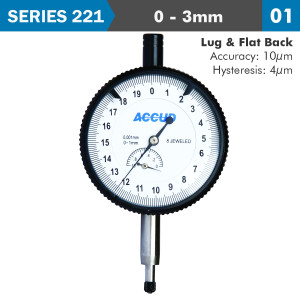 DIAL INDICATOR 3milimeter 0.001milimeter GRAD. LUG&FLAT BACK