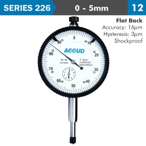 SHOCKPROOF DIAL INDICATOR FLAT BACK 5milimeter