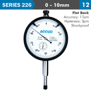 SHOCKPROOF DIAL INDICATOR FLAT BACK 10milimeter