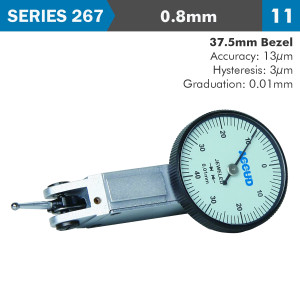 DIAL TEST INDICATOR 0.8milimeter 37.5milimeter BEZELD 0.013milimeter ACC. 0.01milimeter GRAD