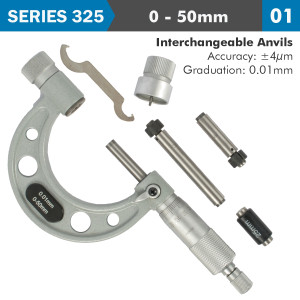 OUTSIDE MICROMETER 50milimeter 0.004milimeter ACC. 0.01milimeter GRAD. WITH INTERCH. ANVILS