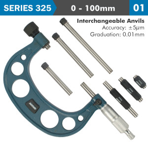 OUTSIDE MICROMETER 100milimeter 0.004milimeter ACC. 0.01milimeter GRAD. WITH INTERCH. ANVIL