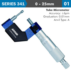 TUBE MICROMETER 25milimeter 0.006milimeter ACC. 8X1.8milimeter ANVIL 0.01milimeter GRAD.