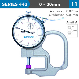 THICKNESS GAUGE 30milimeter 0.03milimeter ACC. CERAMIC ANVIL 0.01milimeter GRAD.